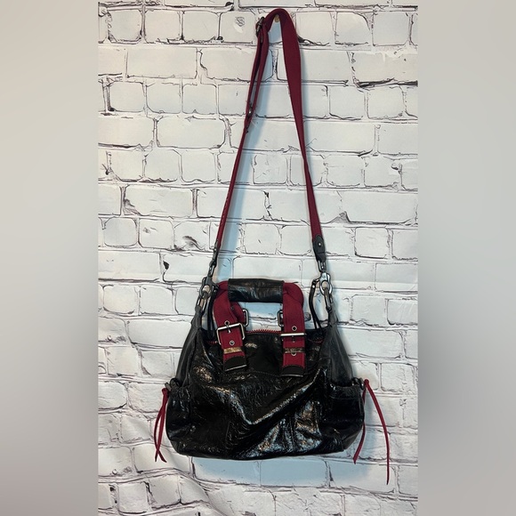 RARE FRANCESCO BIASIA BLACK RED LEATHER SHOULDER MESSENGER BAG - Picture 13 of 14